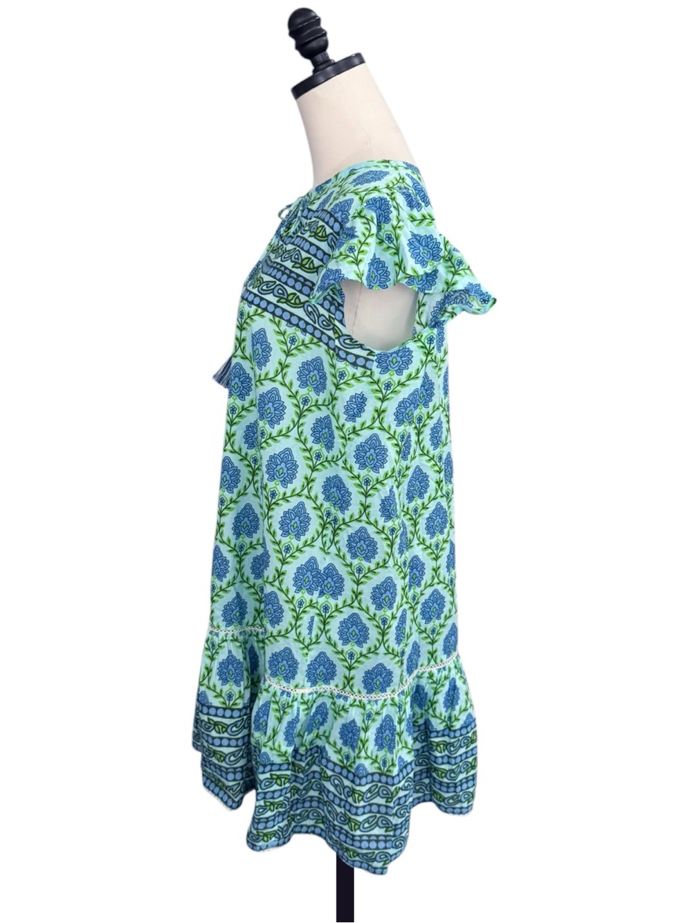 Bindu Blake Blue and Green Blocked Tassel Dress | MEDIUM - Picture 4 of 10